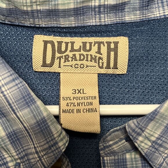 Duluth Trading Men’s Sz 3XL Blue Plaid Polyester Button Down Shirt - Picture 3 of 5